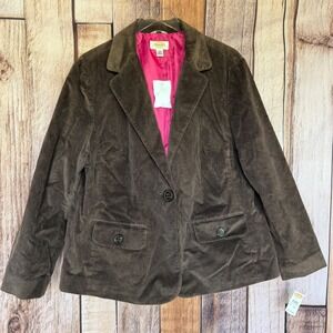 Talbots Corduroy Blazer Olive Brown Preppy Academia Workwear Jacket Size 18W NWT